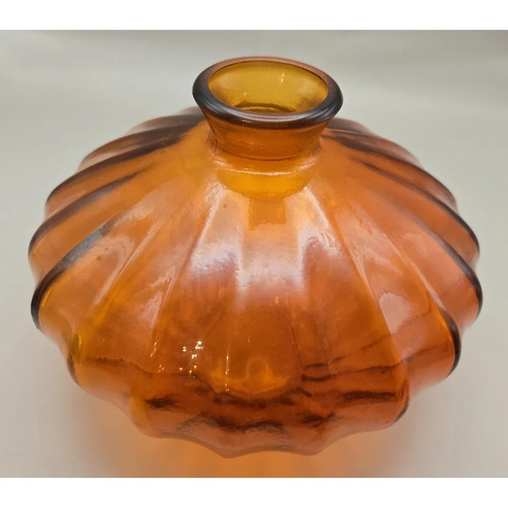 Vintage Vase Orange Gourd  Shaped  Ribbed‎ Vase. 7